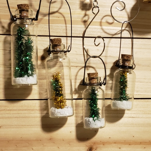 *Set of 4* Miniature Christmas Tree in a Bottle Ornaments - Picture 1 of 7